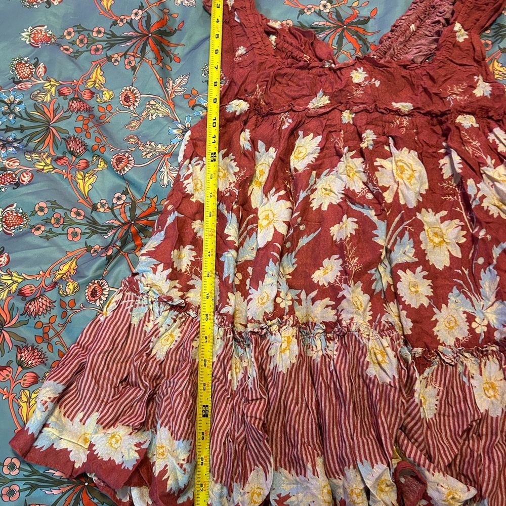 Free People Soft Red and Pale Yellow Floral Sundress/(Cover-up/Nightie) - Picture 7 of 8